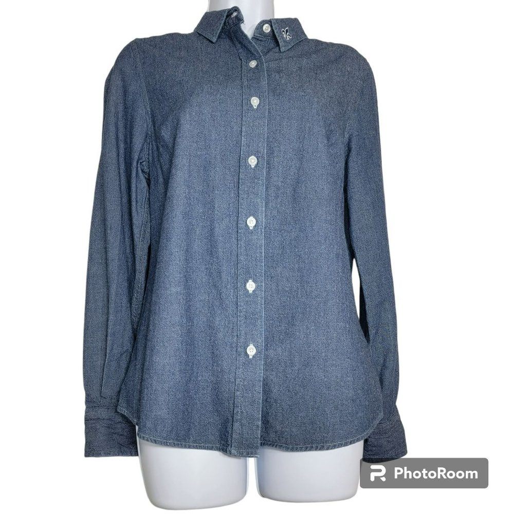 Charles River Apparel Button Front Shirt, Women M, Blue Denim  EUC